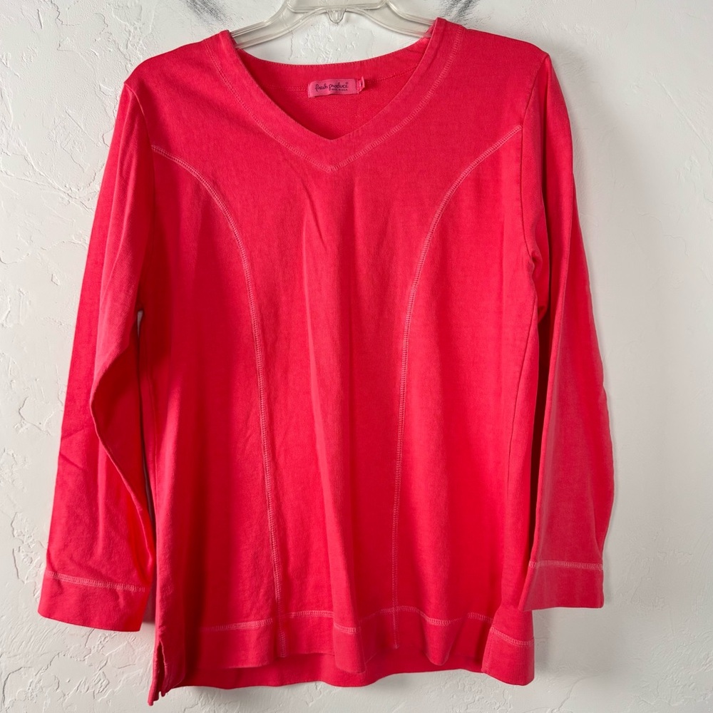 Fresh Produce Sweater Pullover‎ Sweatshirt Knit Top V Neck Solid Hot Pink Neon